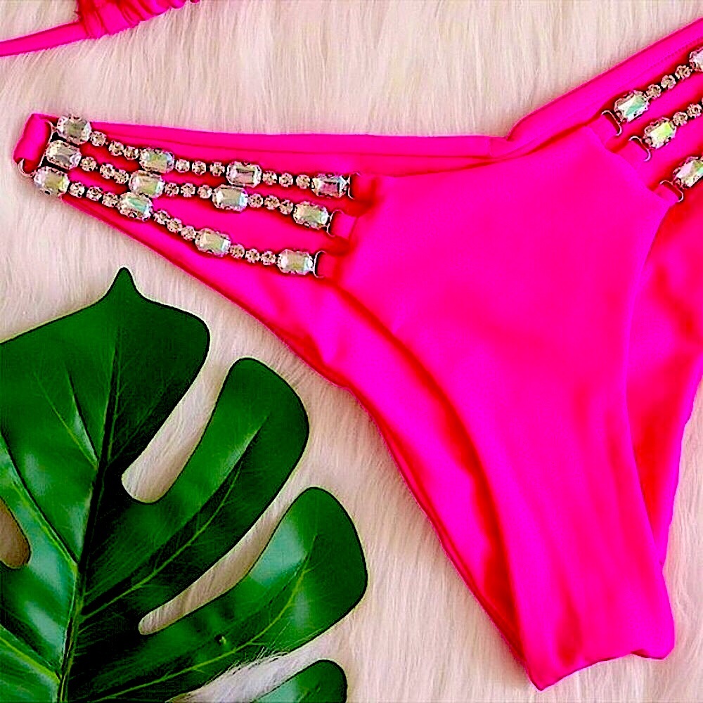 Hot pink crystal lined bikini set - Picture 10 of 13